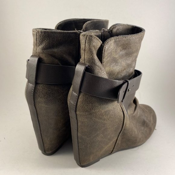 Aldo hidden wedge heel brown antiqued ruched bootie 9 - Picture 2 of 5